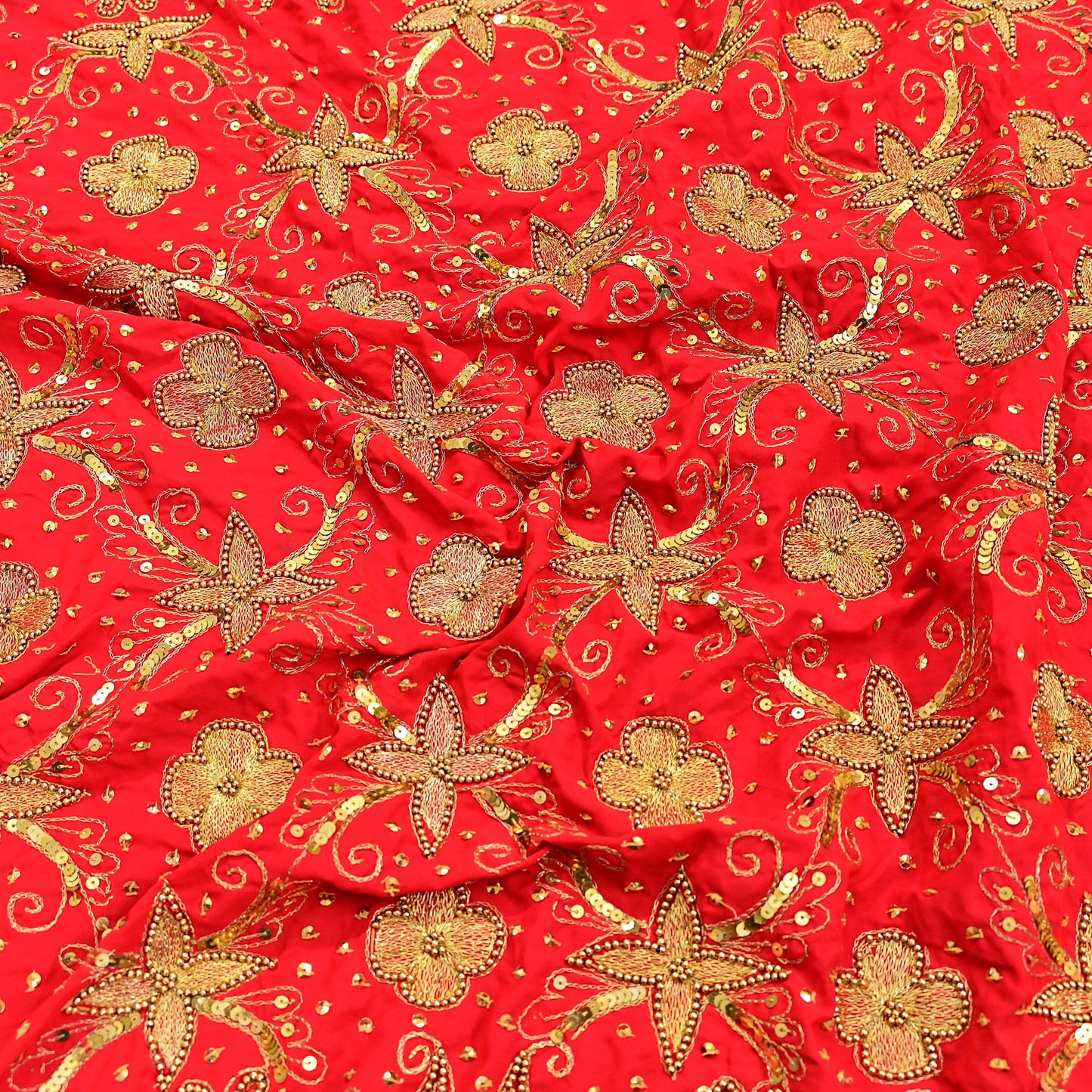 Indian Vintage Heavy Red Dupatta Georgette Long Stole Hand Embroidered Scarf Zari Zardozi Wedding/Bridal Veil Hijab
