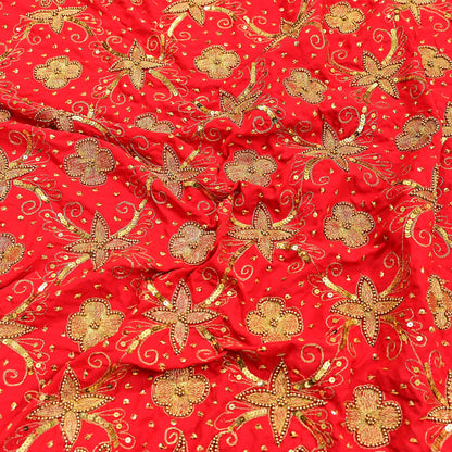 Indian Vintage Heavy Red Dupatta Georgette Long Stole Hand Embroidered Scarf Zari Zardozi Wedding/Bridal Veil Hijab