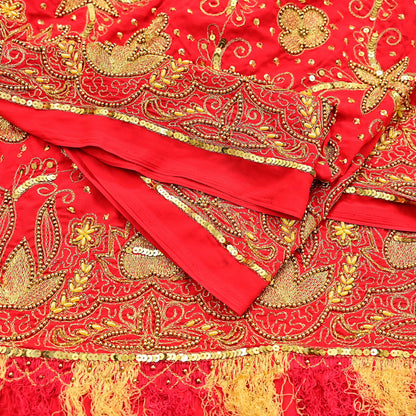 Indian Vintage Heavy Red Dupatta Georgette Long Stole Hand Embroidered Scarf Zari Zardozi Wedding/Bridal Veil Hijab
