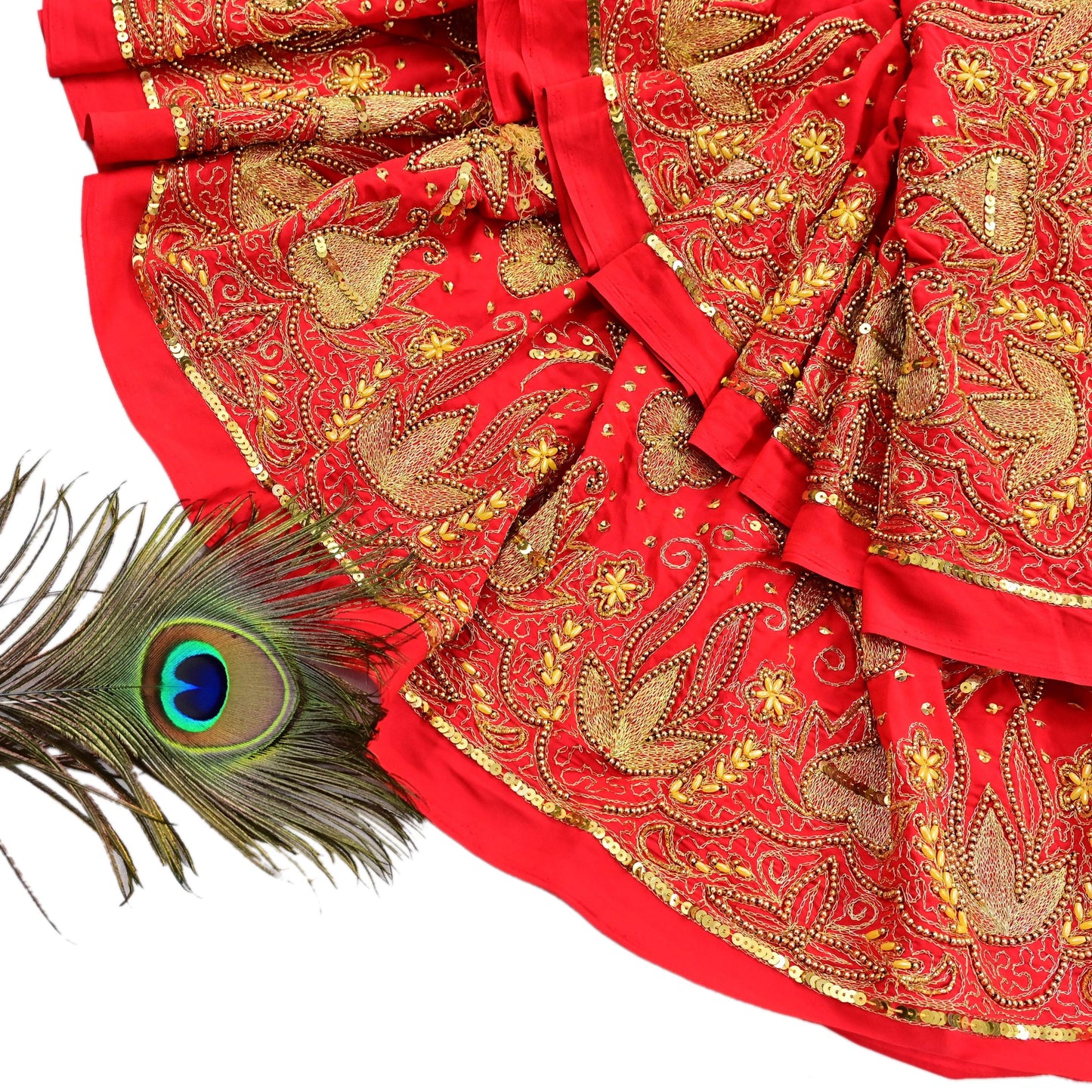 Indian Vintage Heavy Red Dupatta Georgette Long Stole Hand Embroidered Scarf Zari Zardozi Wedding/Bridal Veil Hijab