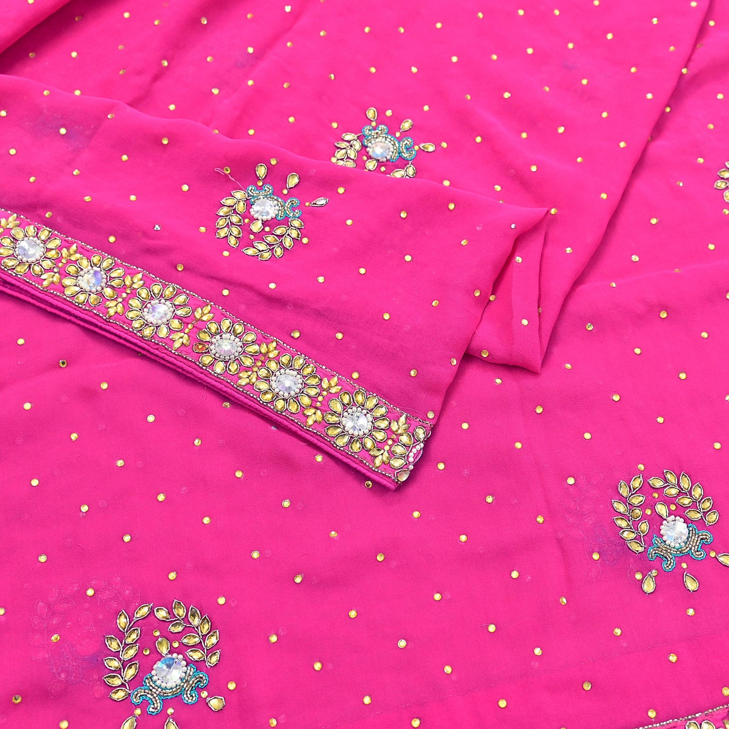 Indian Vintage Heavy Pink Dupatta Pure Georgette Silk Hand Embroidered Zardozi, Dabka, Zari Work Party Wear Long Stole