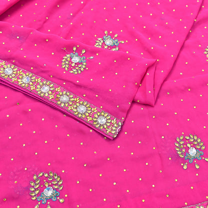 Indian Vintage Heavy Pink Dupatta Pure Georgette Silk Hand Embroidered Zardozi, Dabka, Zari Work Party Wear Long Stole
