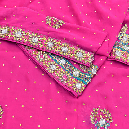 Indian Vintage Heavy Pink Dupatta Pure Georgette Silk Hand Embroidered Zardozi, Dabka, Zari Work Party Wear Long Stole