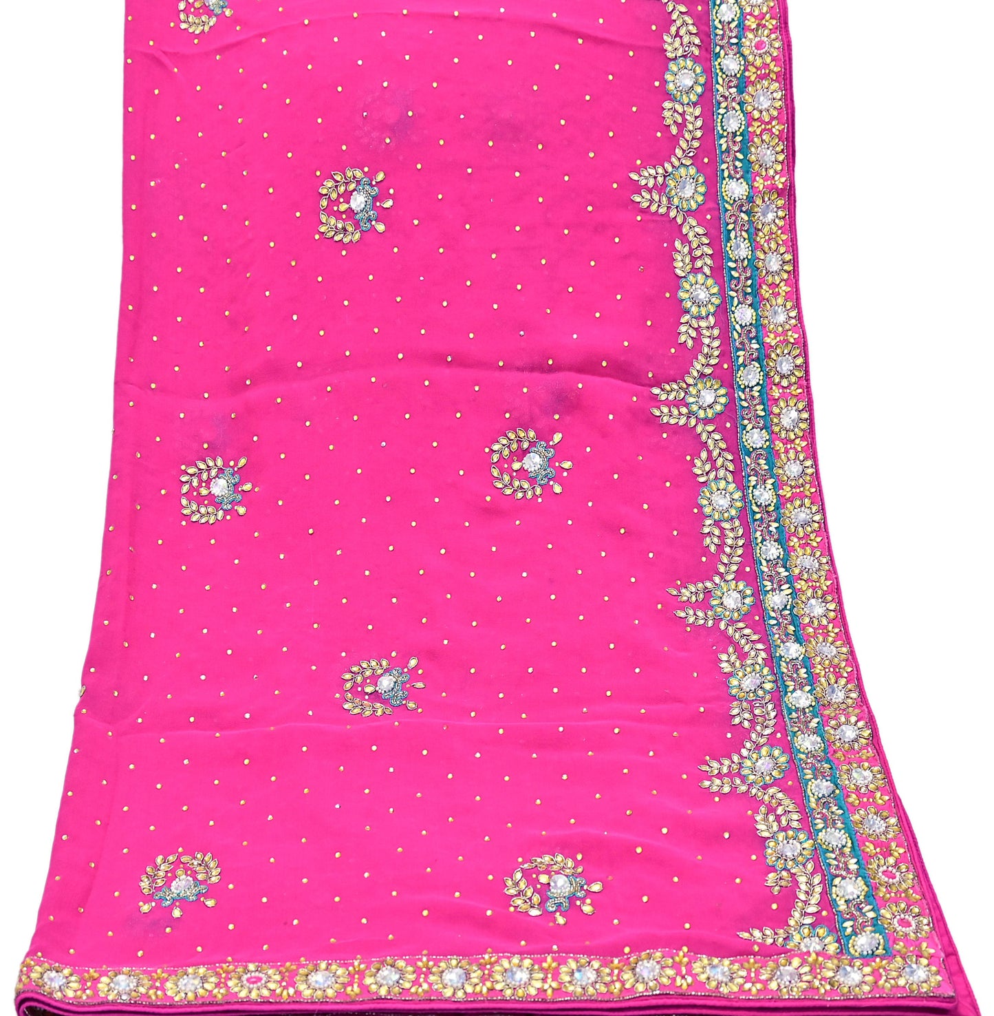 Indian Vintage Heavy Pink Dupatta Pure Georgette Silk Hand Embroidered Zardozi, Dabka, Zari Work Party Wear Long Stole