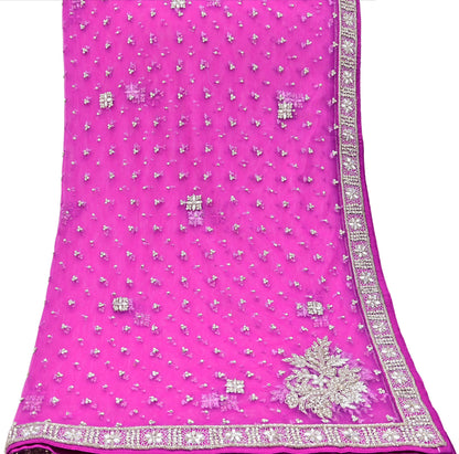 Indian Vintage wedding Hand Embroidered Purple Net Dupatta Zardozi Stole Veil Hijab Bridal