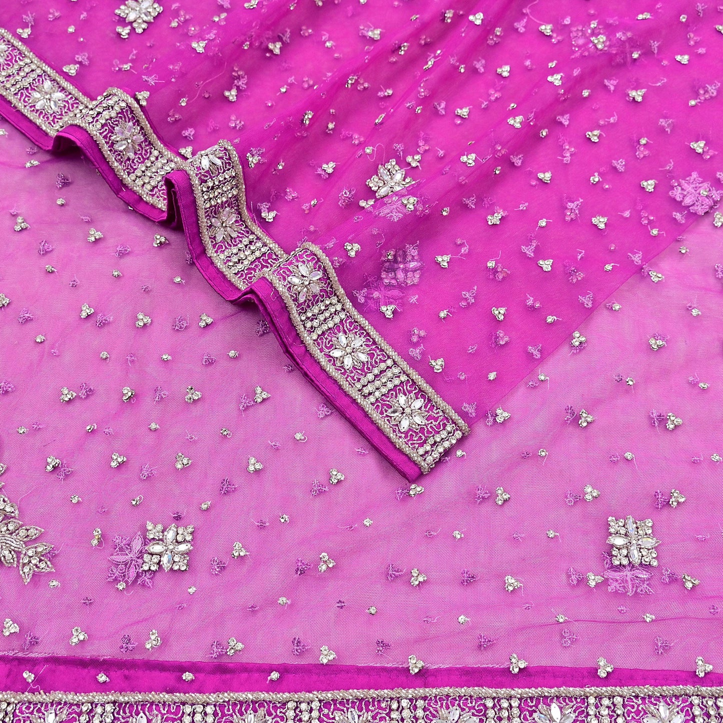 Indian Vintage wedding Hand Embroidered Purple Net Dupatta Zardozi Stole Veil Hijab Bridal