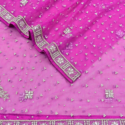 Indian Vintage wedding Hand Embroidered Purple Net Dupatta Zardozi Stole Veil Hijab Bridal