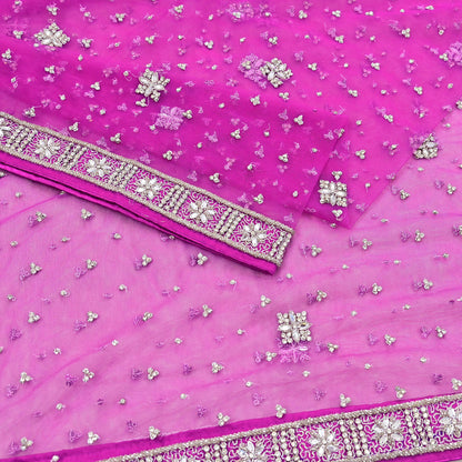 Indian Vintage wedding Hand Embroidered Purple Net Dupatta Zardozi Stole Veil Hijab Bridal