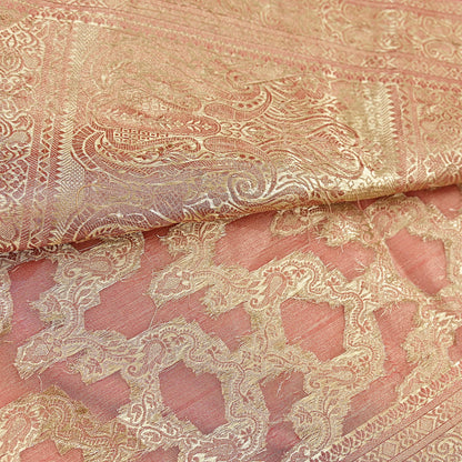 Indian Vintage Sari Golden Red Tissue Hand Embroidered Sarees Craft Fabric 5Yd Sewing Soft Ethnic Zardozi/Zari Dress making Crafting