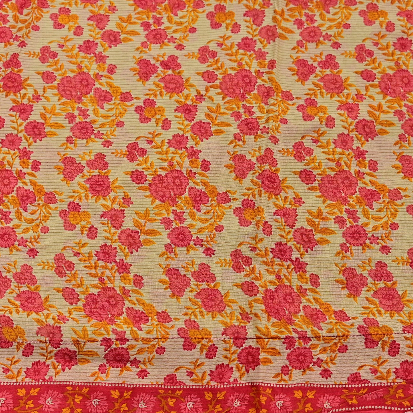 Indian Vintage Red & Beige Saree Printed 100% Pure Cotton Sari Craft Fabric 5Yd Soft Sewing Sarong Wrap Dress Making Quilting Crafting