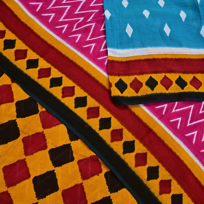 Indian Vintage Sari Multi Printed 100% Pure Cotton Saree Craft Fabric 5Yd Soft Sewing Sarong Wrap Boho Stripes Dress making Quilting