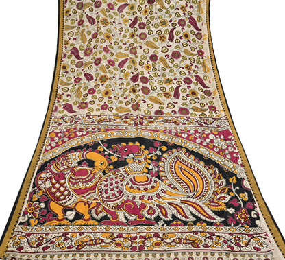 Indian Vintage Sari Kalamkari Print Sari Pure Cotton Saree Craft Fabric 5Yd Soft Dancing Lady Ethnic Dress Making