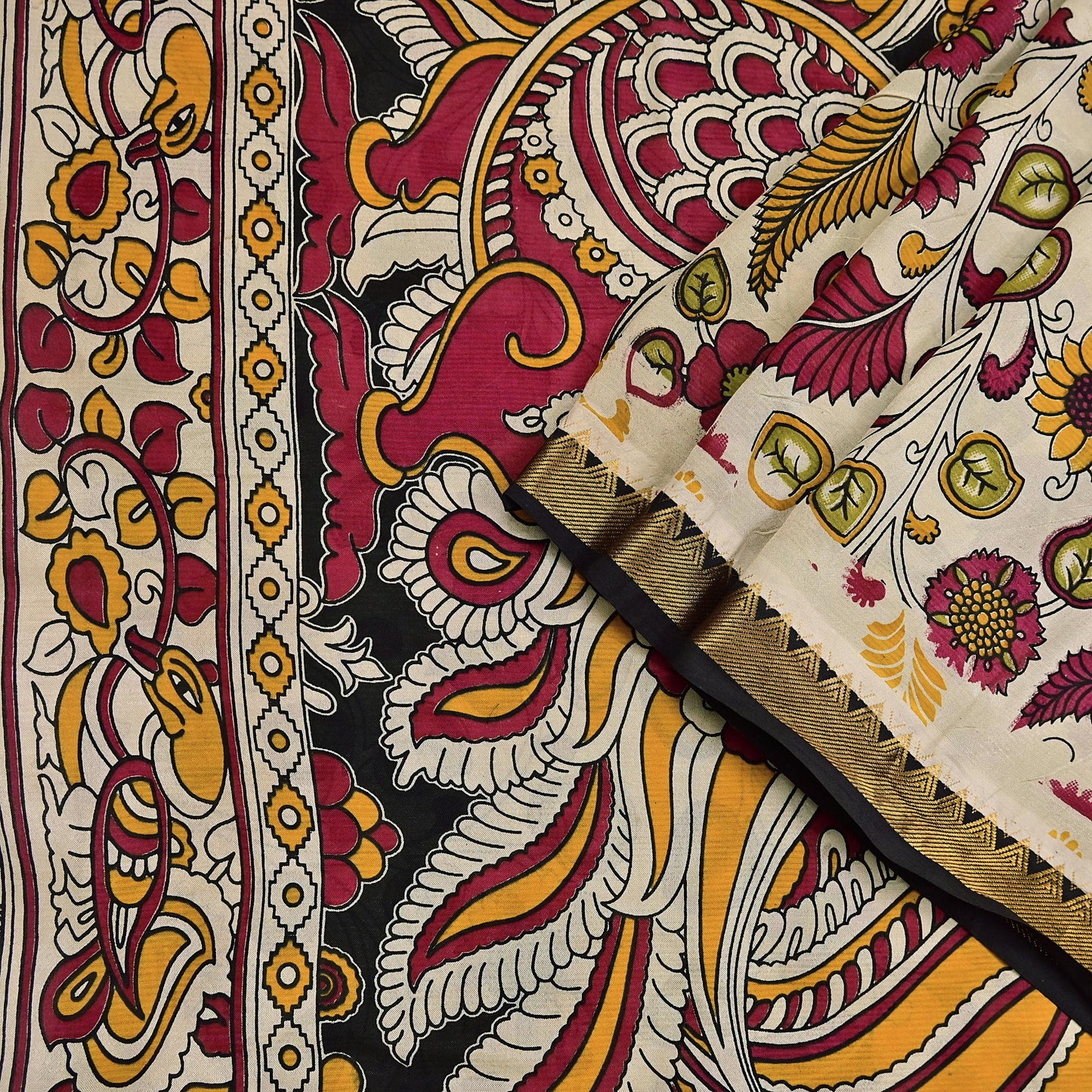Indian Vintage Sari Kalamkari Print Sari Pure Cotton Saree Craft Fabric 5Yd Soft Dancing Lady Ethnic Dress Making