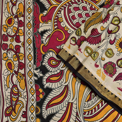 Indian Vintage Sari Kalamkari Print Sari Pure Cotton Saree Craft Fabric 5Yd Soft Dancing Lady Ethnic Dress Making