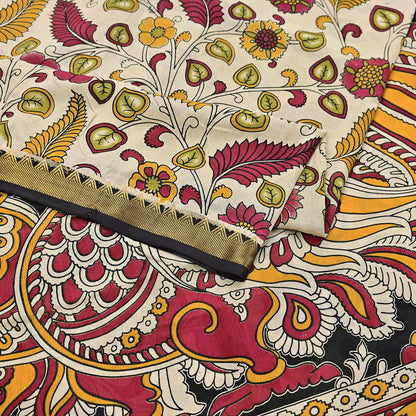 Indian Vintage Sari Kalamkari Print Sari Pure Cotton Saree Craft Fabric 5Yd Soft Dancing Lady Ethnic Dress Making