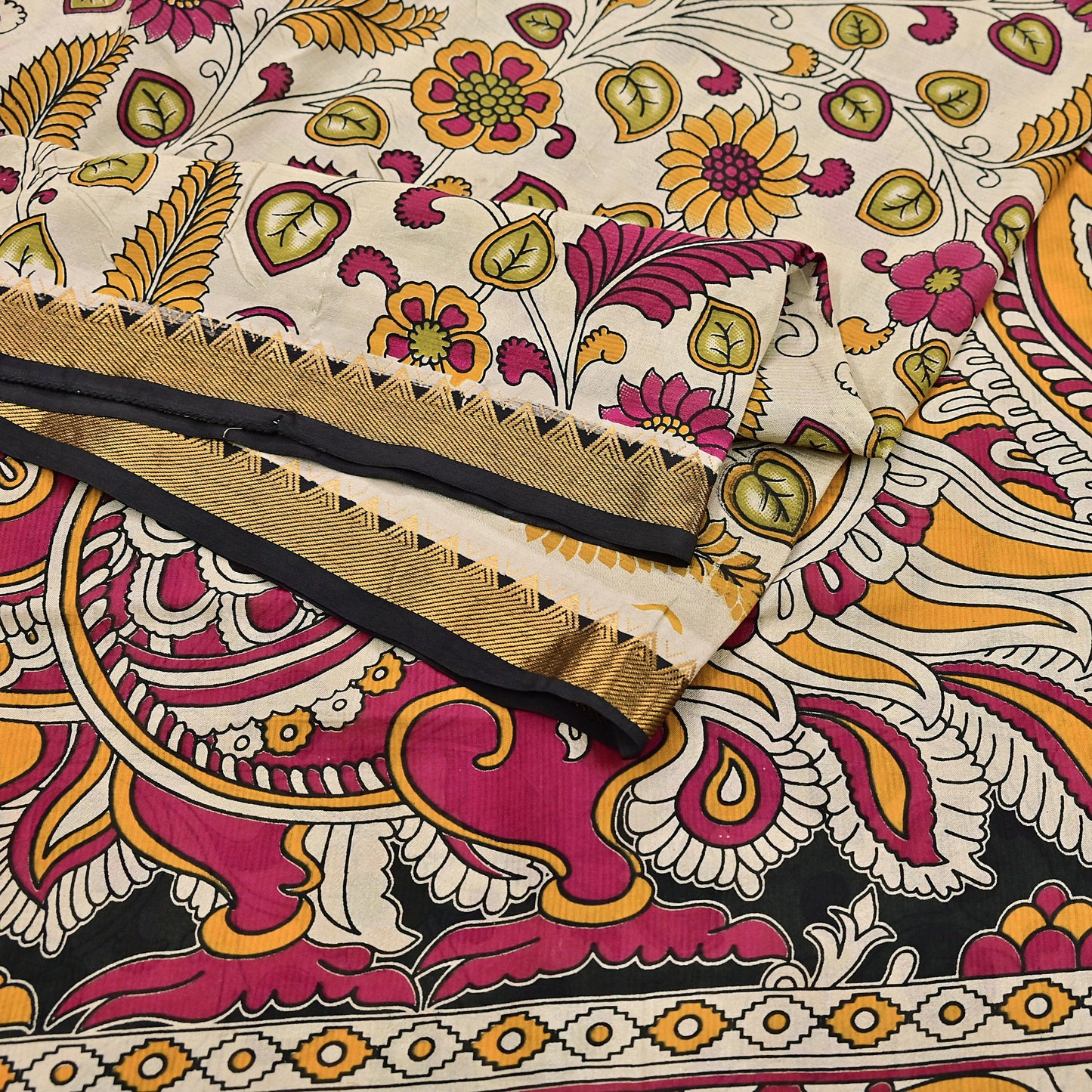 Indian Vintage Sari Kalamkari Print Sari Pure Cotton Saree Craft Fabric 5Yd Soft Dancing Lady Ethnic Dress Making