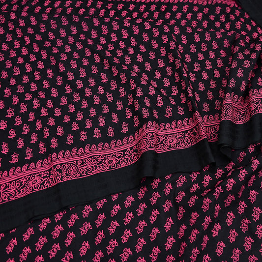 Indian Vintage Sari Black Pure Tussar Silk Hand Woven/Hand Painted Sarees Craft Fabric 5Yd Sewing Ethnic Dress making For Crafting