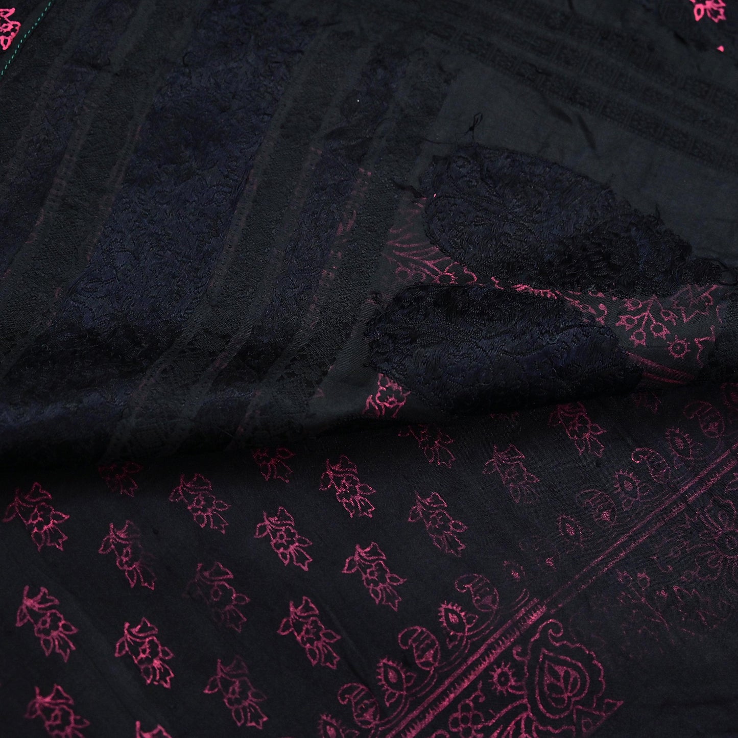 Indian Vintage Sari Black Pure Tussar Silk Hand Woven/Hand Painted Sarees Craft Fabric 5Yd Sewing Ethnic Dress making For Crafting