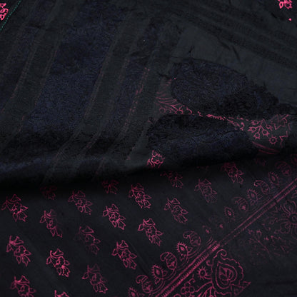 Indian Vintage Sari Black Pure Tussar Silk Hand Woven/Hand Painted Sarees Craft Fabric 5Yd Sewing Ethnic Dress making For Crafting