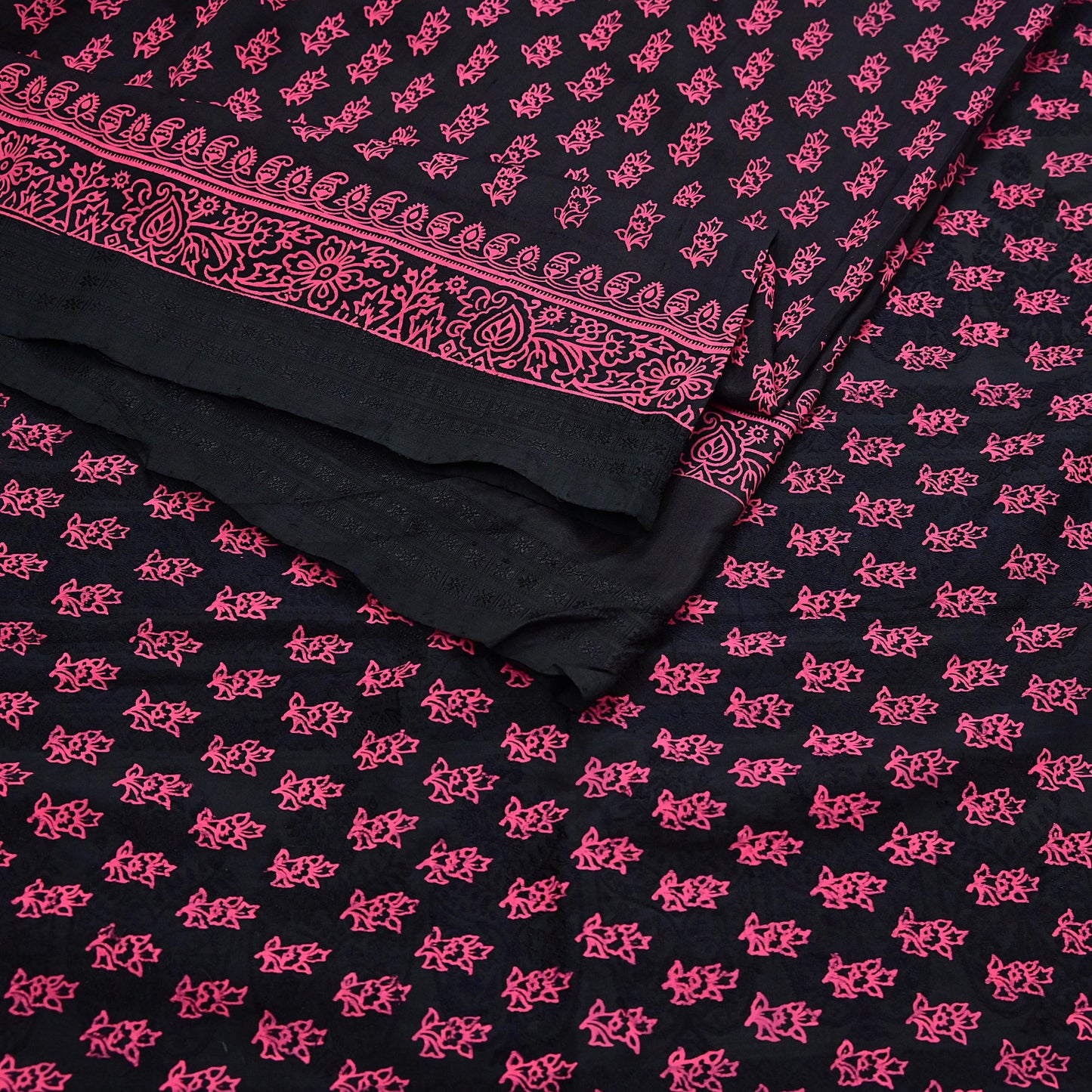 Indian Vintage Sari Black Pure Tussar Silk Hand Woven/Hand Painted Sarees Craft Fabric 5Yd Sewing Ethnic Dress making For Crafting