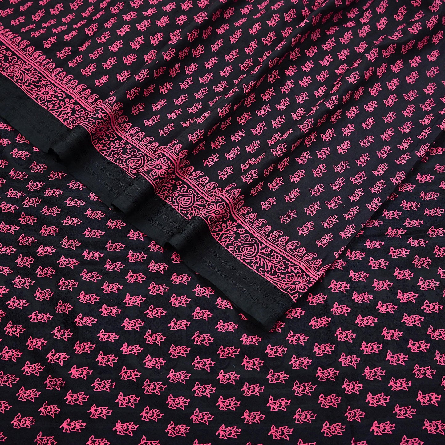 Indian Vintage Sari Black Pure Tussar Silk Hand Woven/Hand Painted Sarees Craft Fabric 5Yd Sewing Ethnic Dress making For Crafting