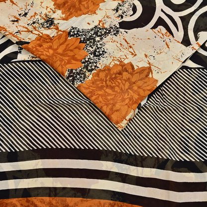 Indian Vintage Sari Ivory & Black Pure Georgette Silk Printed Sarees Craft Fabric Sewing 5Yd Soft Dress Making Crafting Quilting Upcycle