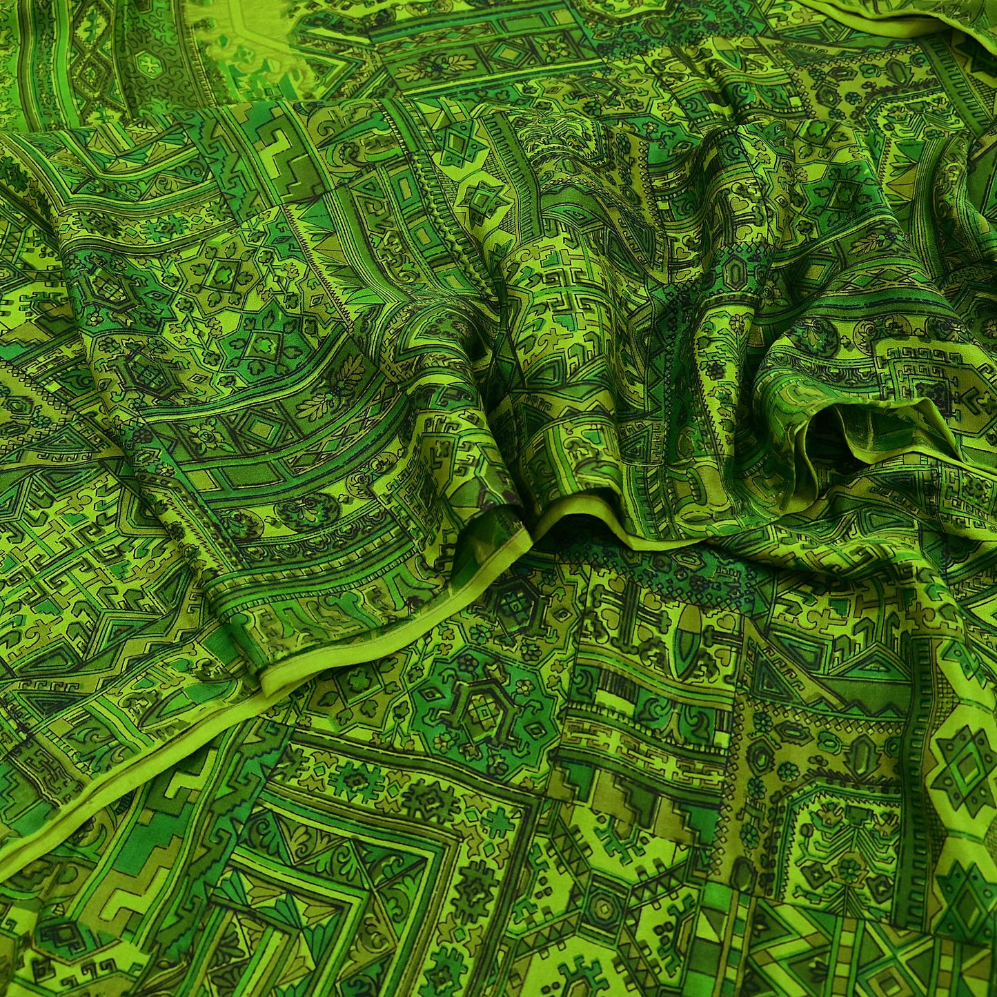 Indian Vintage Sari Green Pure Silk Printed Sarees 6yd Sewing Craft Fabric Dress Making  Soft Floral Wrap Upcycle Used Quilting Crafting