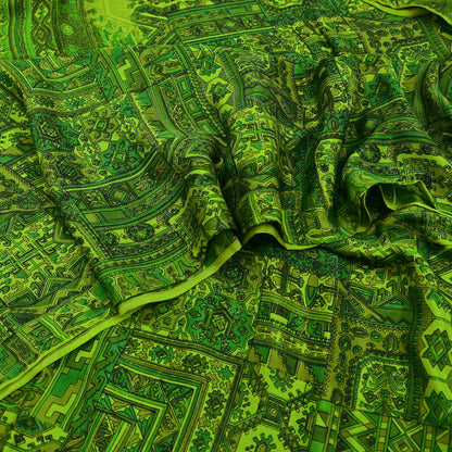 Indian Vintage Sari Green Pure Silk Printed Sarees 6yd Sewing Craft Fabric Dress Making  Soft Floral Wrap Upcycle Used Quilting Crafting