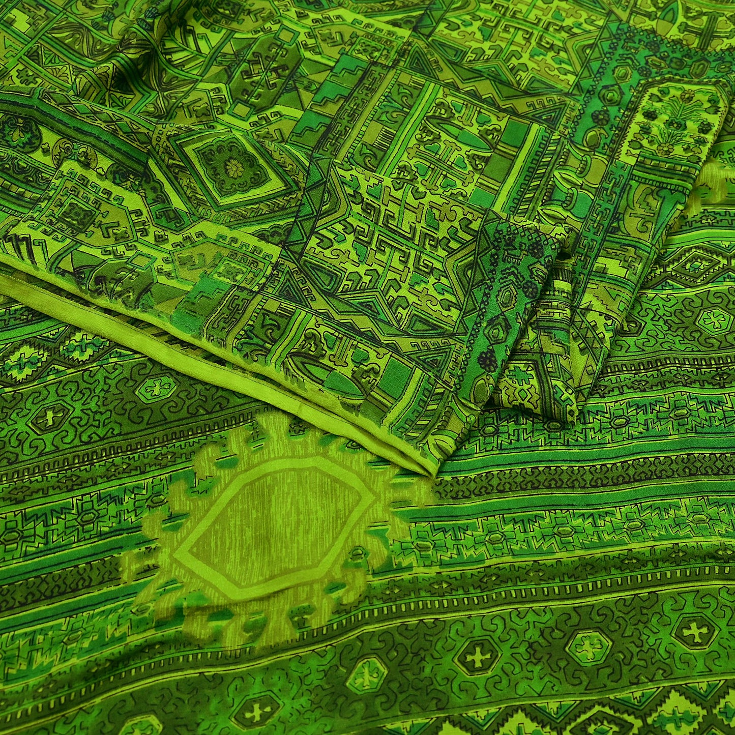 Indian Vintage Sari Green Pure Silk Printed Sarees 6yd Sewing Craft Fabric Dress Making  Soft Floral Wrap Upcycle Used Quilting Crafting