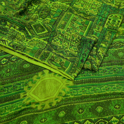 Indian Vintage Sari Green Pure Silk Printed Sarees 6yd Sewing Craft Fabric Dress Making  Soft Floral Wrap Upcycle Used Quilting Crafting