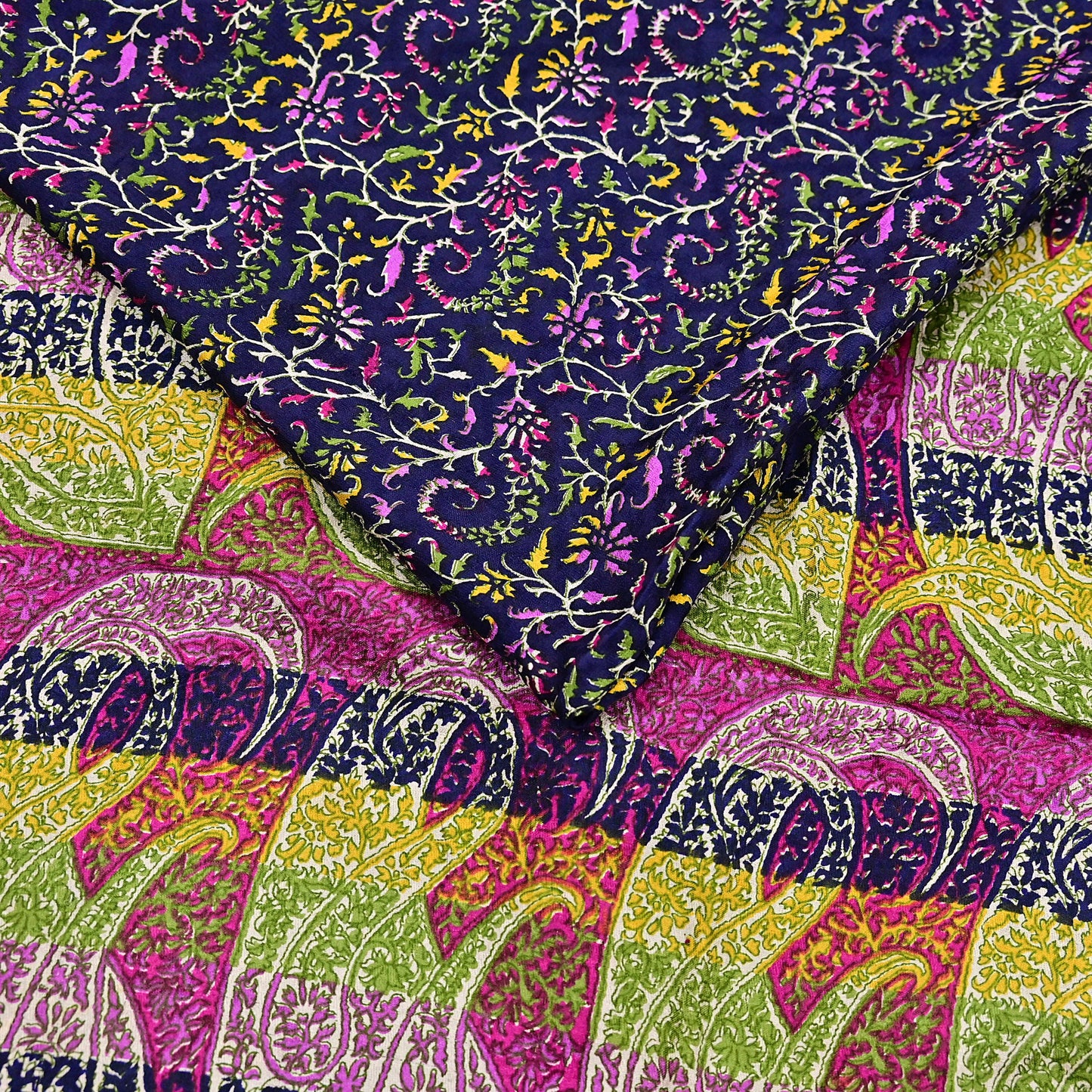 Indian Vintage Pink & Blue Pure Silk Sari 6Yards Soft Printed Floral Fabric Dressmaking, Quilting, Crafting, Sewing, Upcycle Projects