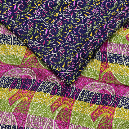 Indian Vintage Pink & Blue Pure Silk Sari 6Yards Soft Printed Floral Fabric Dressmaking, Quilting, Crafting, Sewing, Upcycle Projects
