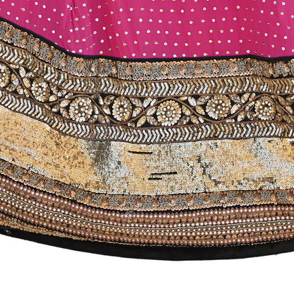 Indian Vintage Heavy Rani PInk Pure Crepe Silk Hand Embroidered Lehenga/Skirt By Designer Sabyasachi Bridal Wear Dabka/ Zardozi