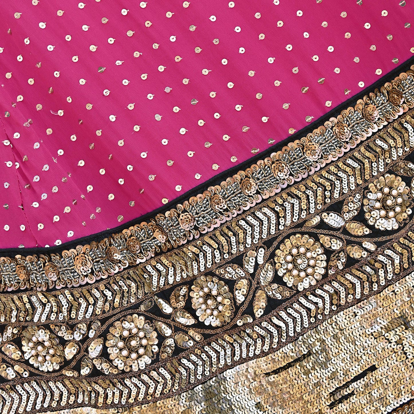 Indian Vintage Heavy Rani PInk Pure Crepe Silk Hand Embroidered Lehenga/Skirt By Designer Sabyasachi Bridal Wear Dabka/ Zardozi