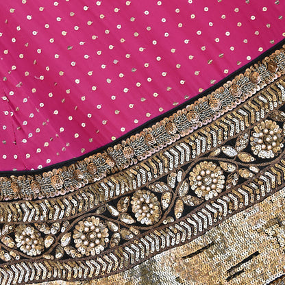 Indian Vintage Heavy Rani PInk Pure Crepe Silk Hand Embroidered Lehenga/Skirt By Designer Sabyasachi Bridal Wear Dabka/ Zardozi