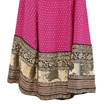Indian Vintage Heavy Rani PInk Pure Crepe Silk Hand Embroidered Lehenga/Skirt By Designer Sabyasachi Bridal Wear Dabka/ Zardozi