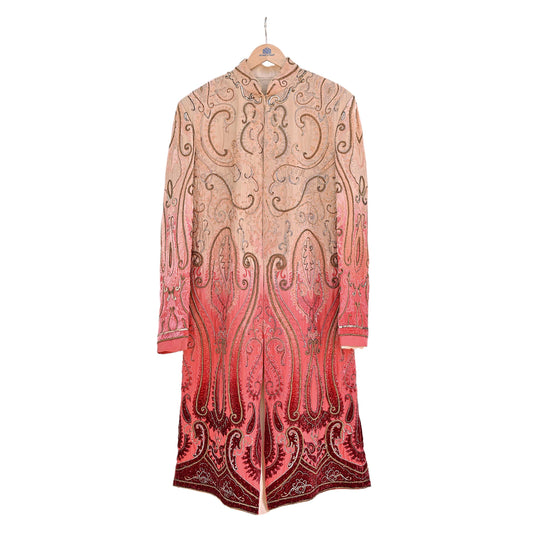 Vintage Beige & Peach Raw Silk Hand Embroidered Designer By Tarun Tahiliani Sherwani Indian Groom Wedding Bandhgala Coat