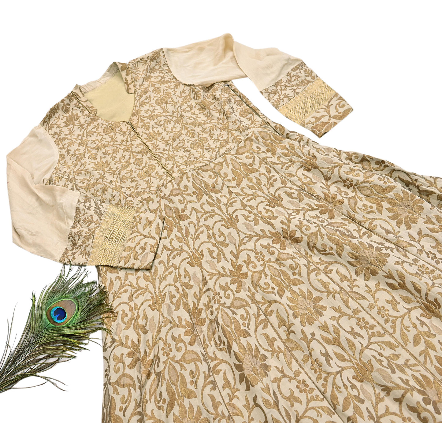 Vintage IVory Woven zari Work Khadi Silk Suit Set, Hand Embroidered Indian Kurta Dupatta, Party Wear Ethnic Outfit