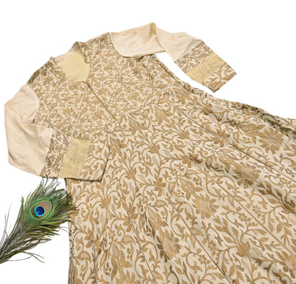 Vintage IVory Woven zari Work Khadi Silk Suit Set, Hand Embroidered Indian Kurta Dupatta, Party Wear Ethnic Outfit