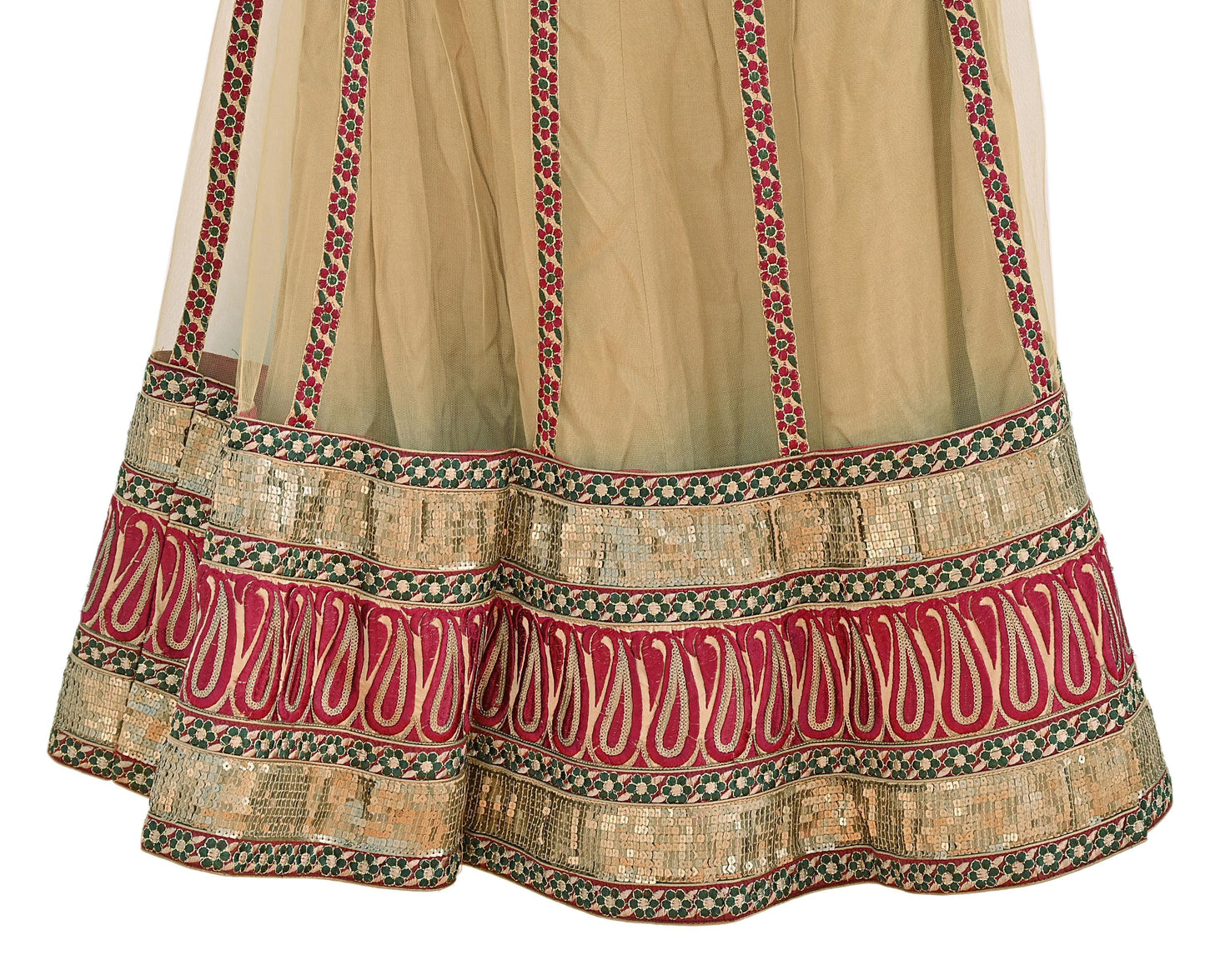 Indian Vintage Beige Net Hand Embroidered Skirt Bridal Party Wear Bollywood Lehenga Zardozi/ Dabka, Zari