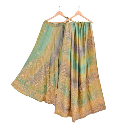 Indian Vintage Heavy Green Pure Silk Hand Embroidered Lehenga/Dupatta party Wear Zardozi/ Dabka, Zari