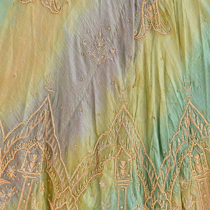 Indian Vintage Green & Purple Pure Silk Hand Embroidered Skirt Bridal Party Wear Bollywood Lehenga Zardozi/ Dabka, Zari