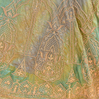 Indian Vintage Green & Purple Pure Silk Hand Embroidered Skirt Bridal Party Wear Bollywood Lehenga Zardozi/ Dabka, Zari