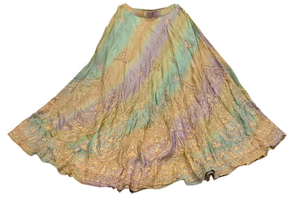 Indian Vintage Green & Purple Pure Silk Hand Embroidered Skirt Bridal Party Wear Bollywood Lehenga Zardozi/ Dabka, Zari