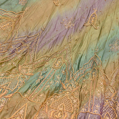 Indian Vintage Green & Purple Pure Silk Hand Embroidered Skirt Bridal Party Wear Bollywood Lehenga Zardozi/ Dabka, Zari