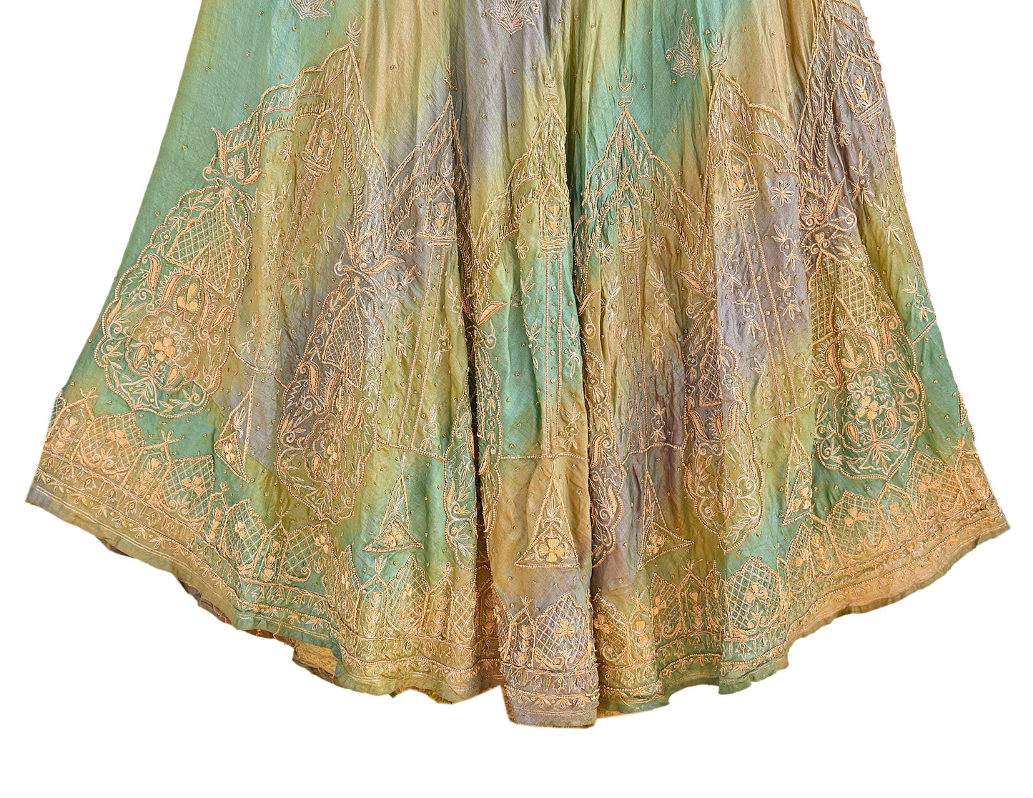 Indian Vintage Green & Purple Pure Silk Hand Embroidered Skirt Bridal Party Wear Bollywood Lehenga Zardozi/ Dabka, Zari