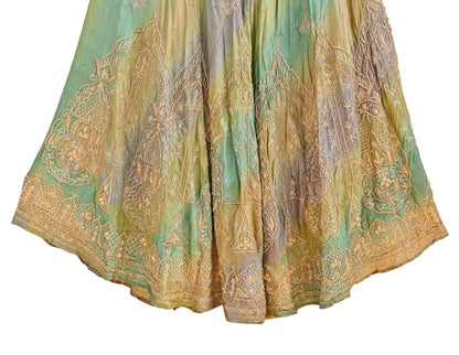 Indian Vintage Green & Purple Pure Silk Hand Embroidered Skirt Bridal Party Wear Bollywood Lehenga Zardozi/ Dabka, Zari