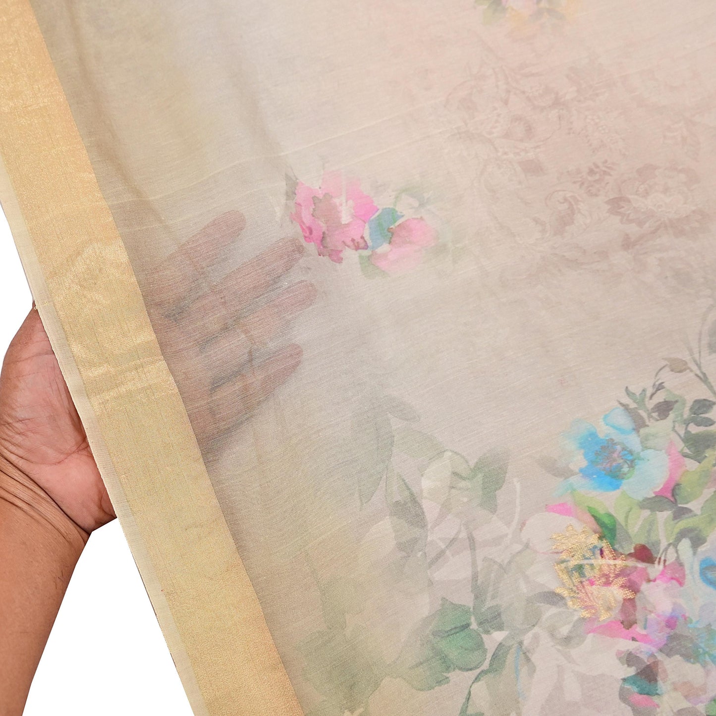 Women Indian Vintage gray ivory Dupatta Long Stole Pure silk Digital Printed Dupatta Veil Scarves soft Boho Wrap Dressmaking Zari Border