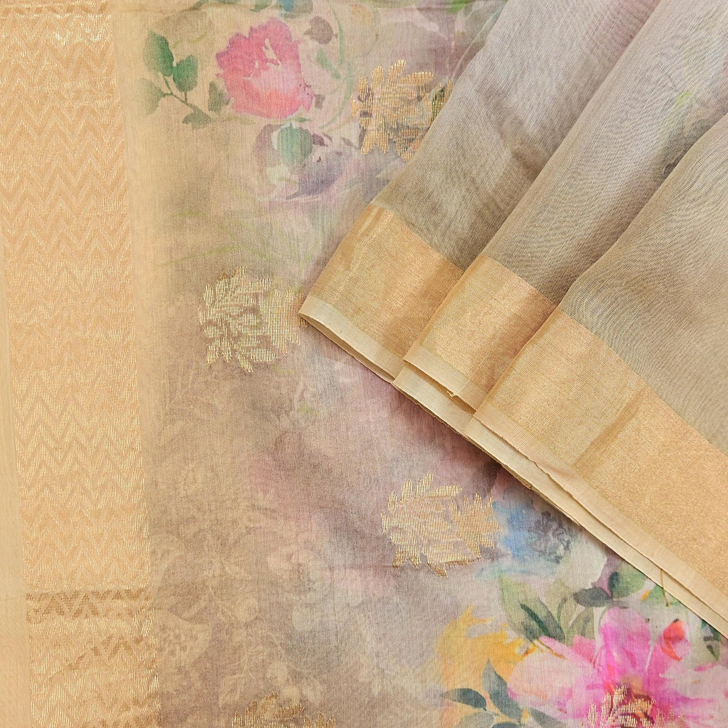 Women Indian Vintage gray ivory Dupatta Long Stole Pure silk Digital Printed Dupatta Veil Scarves soft Boho Wrap Dressmaking Zari Border