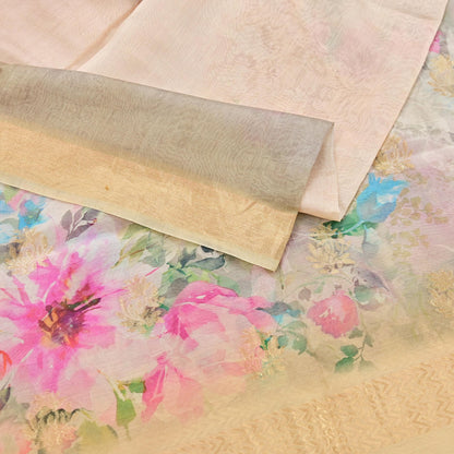 Women Indian Vintage gray ivory Dupatta Long Stole Pure silk Digital Printed Dupatta Veil Scarves soft Boho Wrap Dressmaking Zari Border